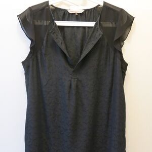 Rebecca Taylor Black V-neck Silk Cap Sleeve Blouse/Top